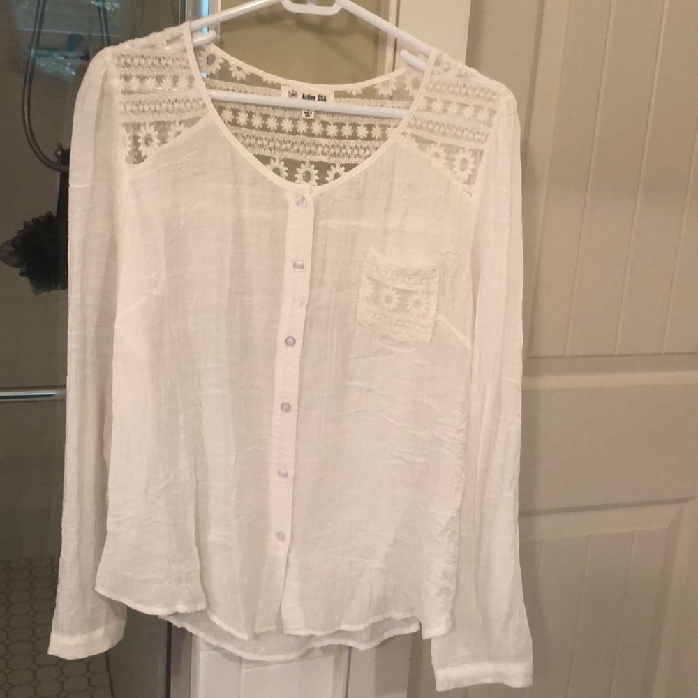 White lace gauze blouse